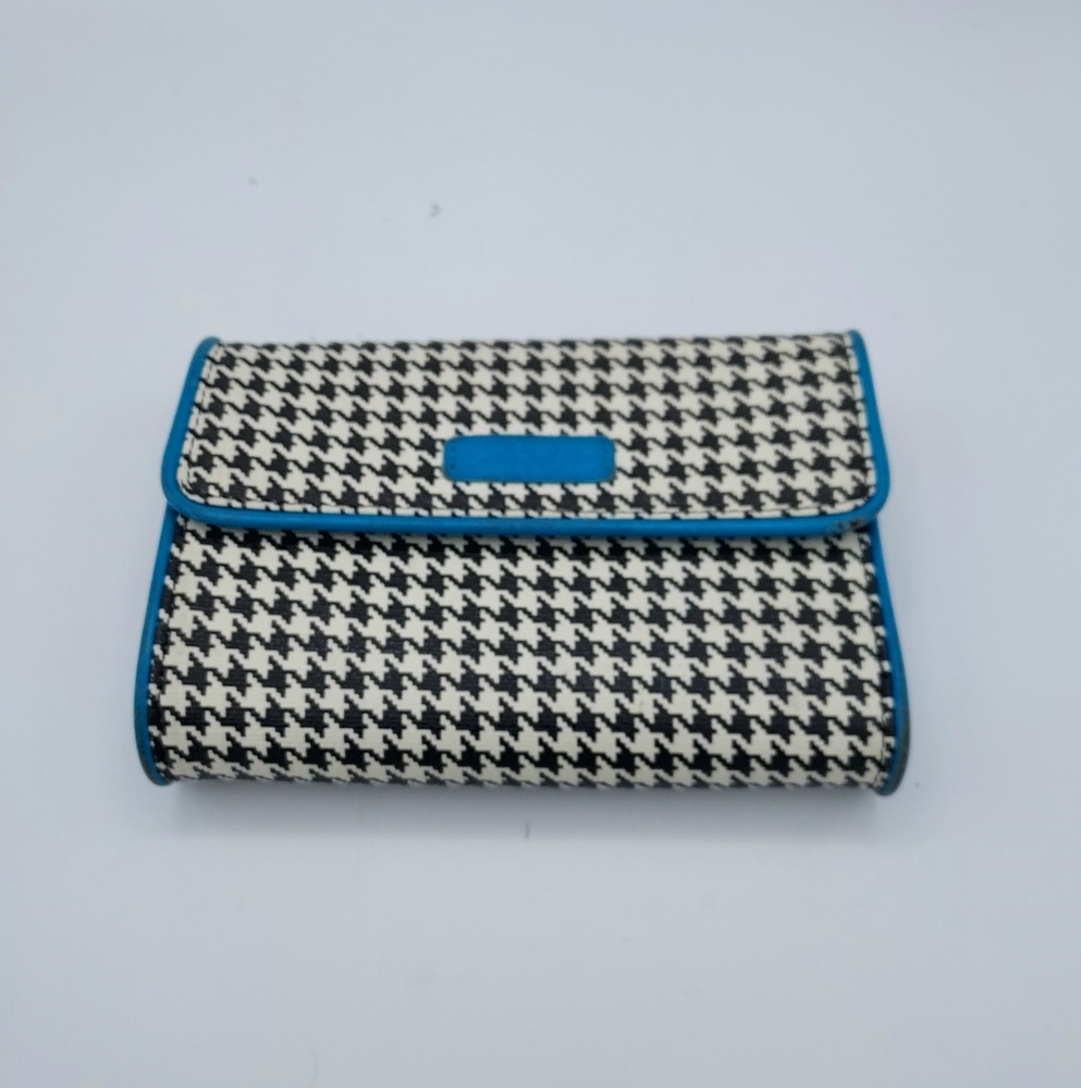 Lauren Ralph Lauren Tri-Fold Houndstooth Wallet Turquoise Leather Trim